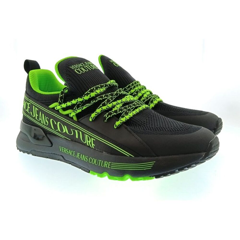 Versace Jeans Couture Mens Black / Neon Green Neon Accent Runner Sneakers